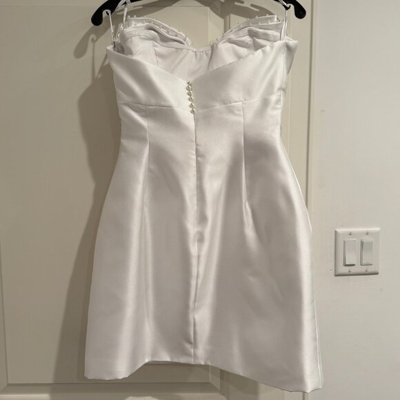 ALFRED SUNG Pearl & Bow Detail Strapless Cocktail Minidress - Picture 4 of 6